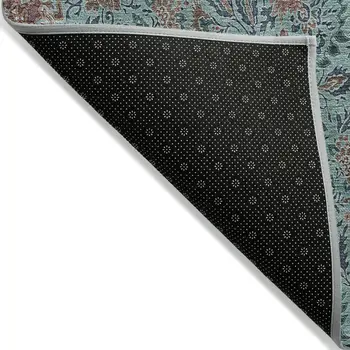 10' X 14' Teal Blue Brown And Taupe Floral Washable Indoor Outdoor Area Rug