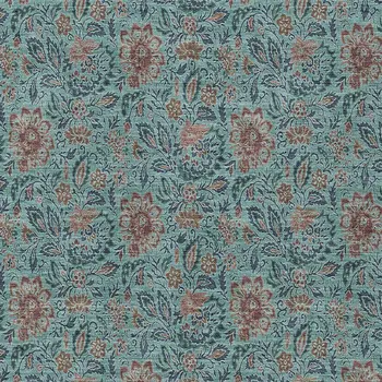 10' X 14' Teal Blue Brown And Taupe Floral Washable Indoor Outdoor Area Rug
