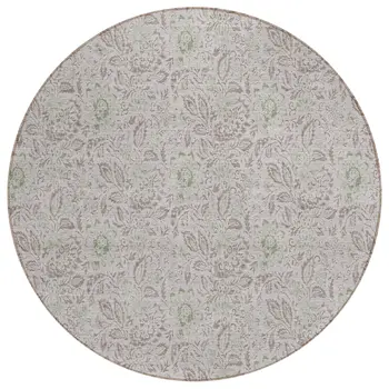 8' Taupe Beige And Brown Round Floral Washable Indoor Outdoor Area Rug
