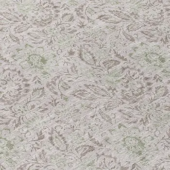 8' Taupe Beige And Brown Round Floral Washable Indoor Outdoor Area Rug