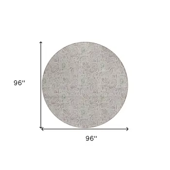 8' Taupe Beige And Brown Round Floral Washable Indoor Outdoor Area Rug