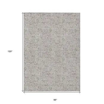 8' X 10' Taupe Beige And Brown Floral Washable Indoor Outdoor Area Rug