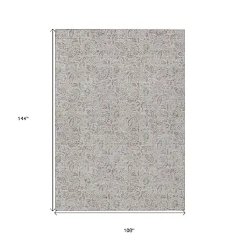 9' X 12' Taupe Beige And Brown Floral Washable Indoor Outdoor Area Rug