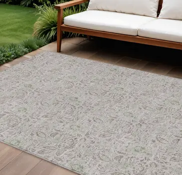 9' X 12' Taupe Beige And Brown Floral Washable Indoor Outdoor Area Rug