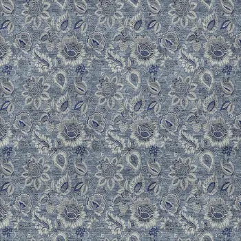 5' X 8' Denim Blue And Navy Blue Floral Washable Indoor Outdoor Area Rug