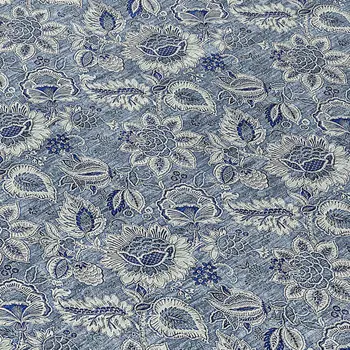 8' Denim Blue And Navy Blue Round Floral Washable Indoor Outdoor Area Rug