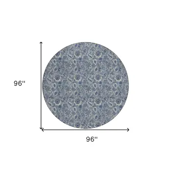 8' Denim Blue And Navy Blue Round Floral Washable Indoor Outdoor Area Rug