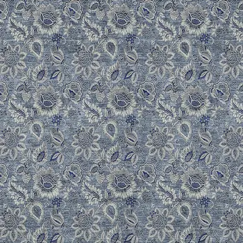 10' X 14' Denim Blue And Navy Blue Floral Washable Indoor Outdoor Area Rug