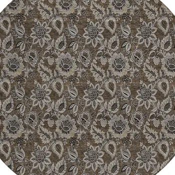 8' Chocolate And Charcoal Round Floral Washable Indoor Outdoor Area Rug