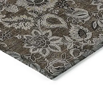 8' X 10' Chocolate And Charcoal Floral Washable Indoor Outdoor Area Rug