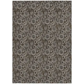 8' X 10' Chocolate And Charcoal Floral Washable Indoor Outdoor Area Rug