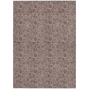 3' X 5' Copper Gray And Silver Floral Washable Indoor Outdoor Area Rug