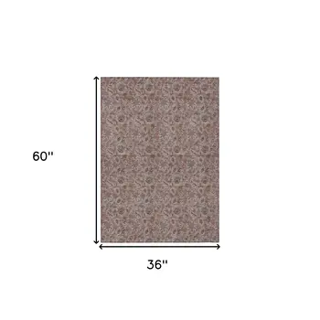 3' X 5' Copper Gray And Silver Floral Washable Indoor Outdoor Area Rug
