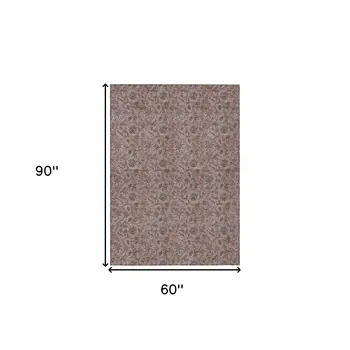 5' X 8' Copper Gray And Silver Floral Washable Indoor Outdoor Area Rug