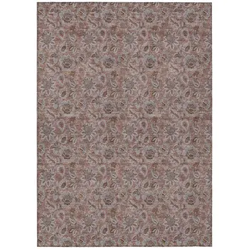 5' X 8' Copper Gray And Silver Floral Washable Indoor Outdoor Area Rug