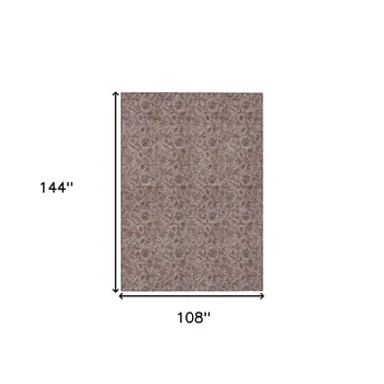 9' X 12' Copper Gray And Silver Floral Washable Indoor Outdoor Area Rug