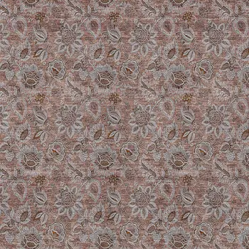 9' X 12' Copper Gray And Silver Floral Washable Indoor Outdoor Area Rug