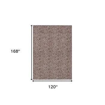 10' X 14' Copper Gray And Silver Floral Washable Indoor Outdoor Area Rug