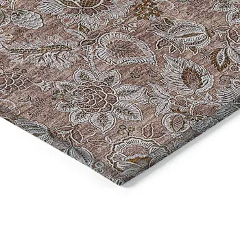 10' X 14' Copper Gray And Silver Floral Washable Indoor Outdoor Area Rug