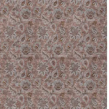 10' X 14' Copper Gray And Silver Floral Washable Indoor Outdoor Area Rug