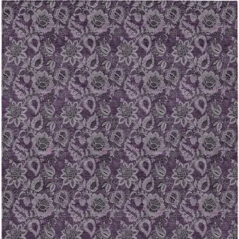 3' X 5' Eggplant Purple And Lilac Floral Washable Indoor Outdoor Area Rug