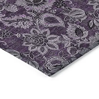 3' X 5' Eggplant Purple And Lilac Floral Washable Indoor Outdoor Area Rug