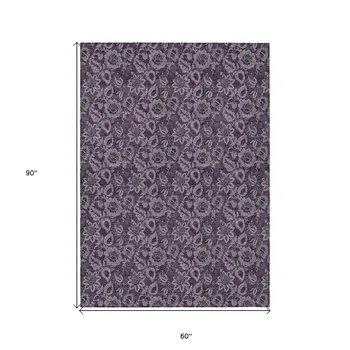 5' X 8' Eggplant Purple And Lilac Floral Washable Indoor Outdoor Area Rug