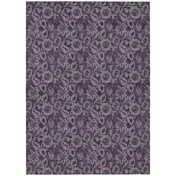 5' X 8' Eggplant Purple And Lilac Floral Washable Indoor Outdoor Area Rug
