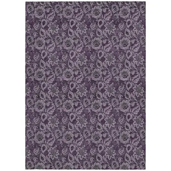 5' X 8' Eggplant Purple And Lilac Floral Washable Indoor Outdoor Area Rug