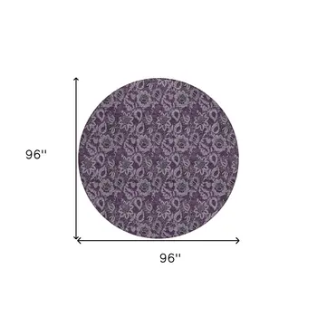 8' Eggplant Purple And Lilac Round Floral Washable Indoor Outdoor Area Rug