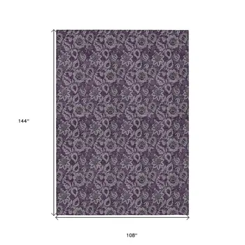 9' X 12' Eggplant Purple And Lilac Floral Washable Indoor Outdoor Area Rug