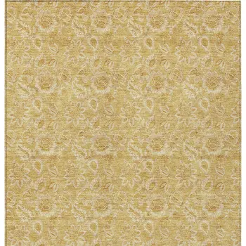 3' X 5' Gold And Wheat Floral Washable Indoor Outdoor Area Rug