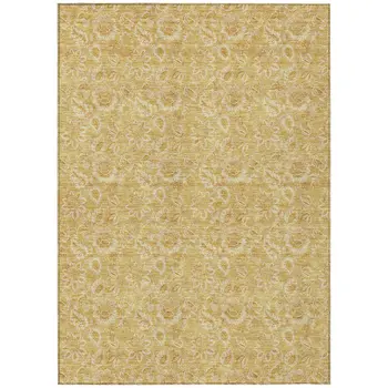 3' X 5' Gold And Wheat Floral Washable Indoor Outdoor Area Rug