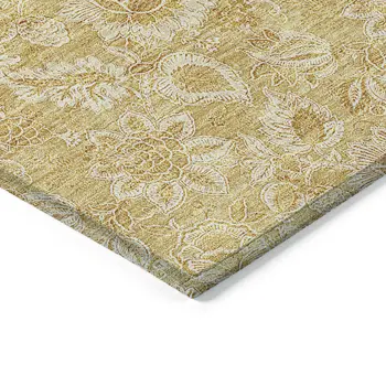 3' X 5' Gold And Wheat Floral Washable Indoor Outdoor Area Rug