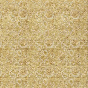 3' X 5' Gold And Wheat Floral Washable Indoor Outdoor Area Rug