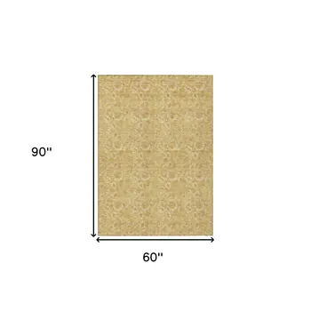 5' X 8' Gold And Wheat Floral Washable Indoor Outdoor Area Rug