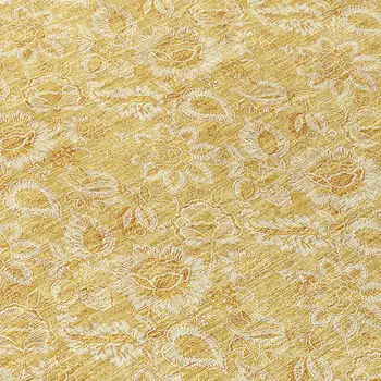 8' Gold And Wheat Round Floral Washable Indoor Outdoor Area Rug