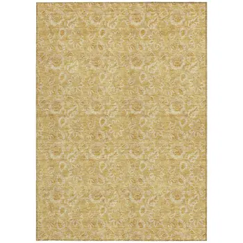 8' X 10' Gold And Wheat Floral Washable Indoor Outdoor Area Rug
