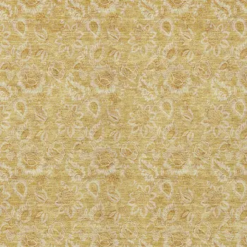 9' X 12' Gold And Wheat Floral Washable Indoor Outdoor Area Rug