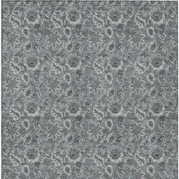 10' X 14' Gray Silver And Charcoal Floral Washable Indoor Outdoor Area Rug