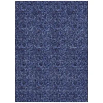 5' X 8' Navy Blue And Charcoal Floral Washable Indoor Outdoor Area Rug
