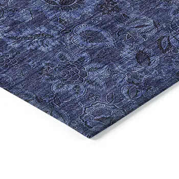 5' X 8' Navy Blue And Charcoal Floral Washable Indoor Outdoor Area Rug