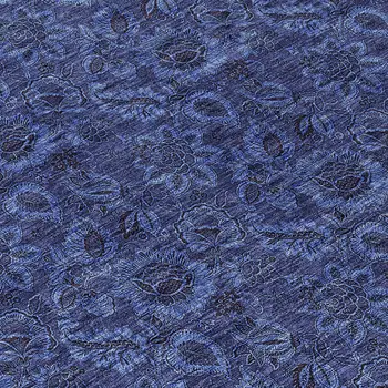 8' Navy Blue And Charcoal Round Floral Washable Indoor Outdoor Area Rug