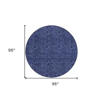 8' Navy Blue And Charcoal Round Floral Washable Indoor Outdoor Area Rug