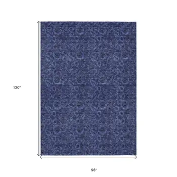 8' X 10' Navy Blue And Charcoal Floral Washable Indoor Outdoor Area Rug