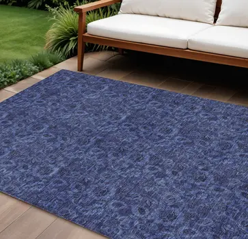 10' X 14' Navy Blue And Charcoal Floral Washable Indoor Outdoor Area Rug