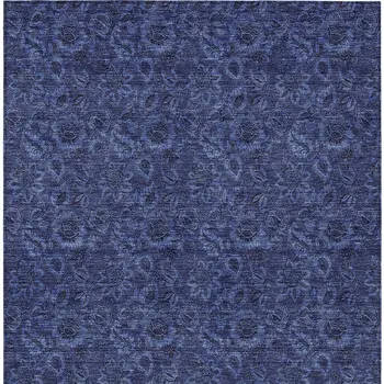 10' X 14' Navy Blue And Charcoal Floral Washable Indoor Outdoor Area Rug
