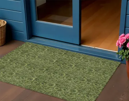 3' X 5' Olive Green And Fern Green Floral Washable Indoor Outdoor Area Rug