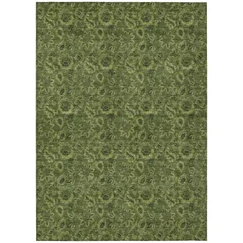 3' X 5' Olive Green And Fern Green Floral Washable Indoor Outdoor Area Rug