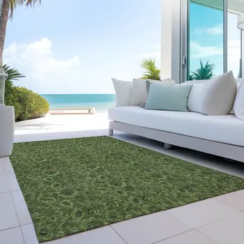 3' X 5' Olive Green And Fern Green Floral Washable Indoor Outdoor Area Rug